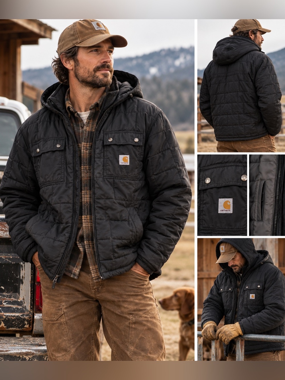 🍄🟫 Carhartt Brookville 100727 Black Rain Defender Quilted Hooded Jacket 2XL